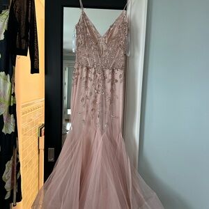 Jovani gown blush size 14 beaded sequence mermaid illusion